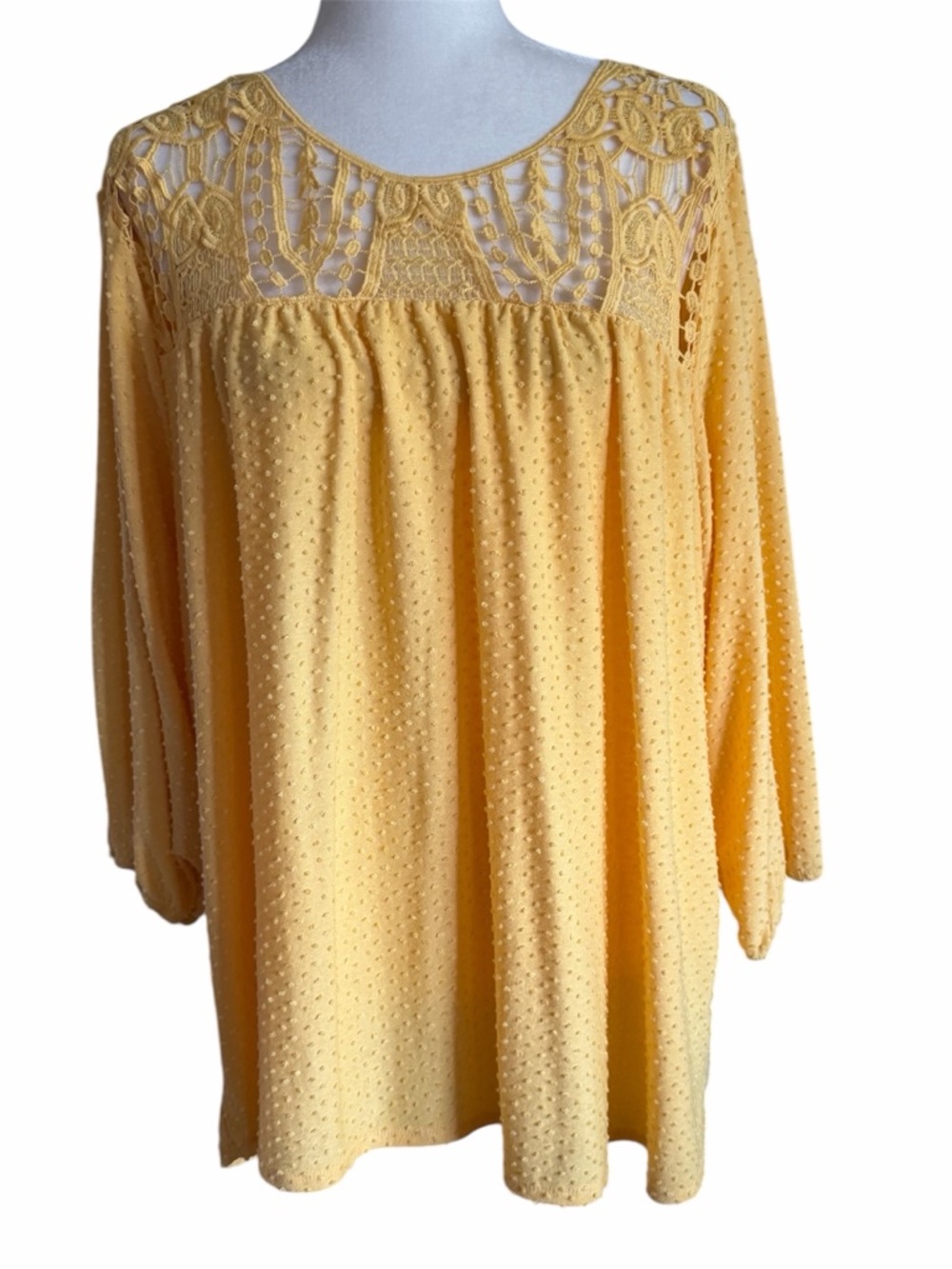 Zac & Rachel Yellow Crochet Lace Yoke Tunic Top